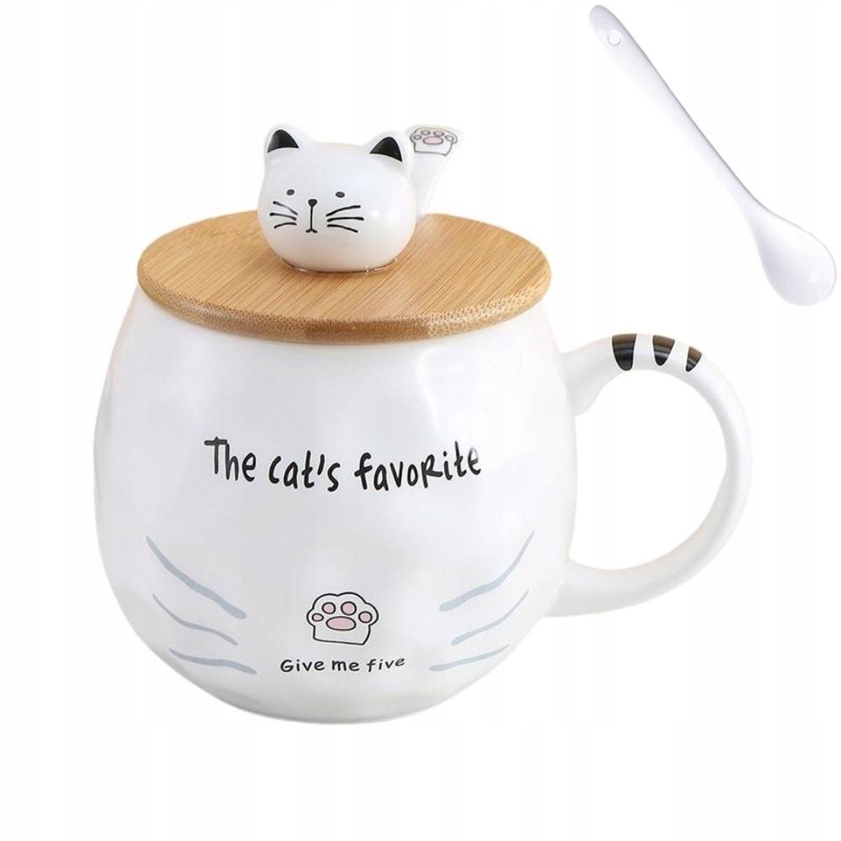 Keramische mok met deksel en lepel - 400ml - Koffie, Thee, Melk