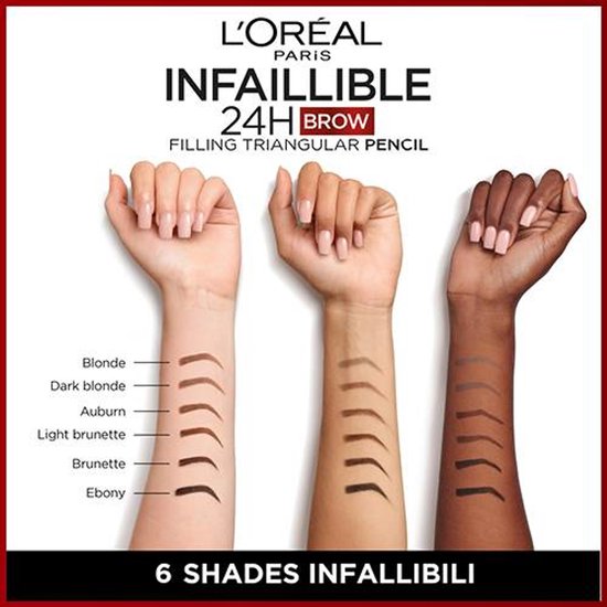 L'Oréal Paris Infaillible 24H Brow Filling Triangular Pencil - 6.0 Dark Blonde - Opdraaibaar wenkbrauwpotlood - 9.2gr
