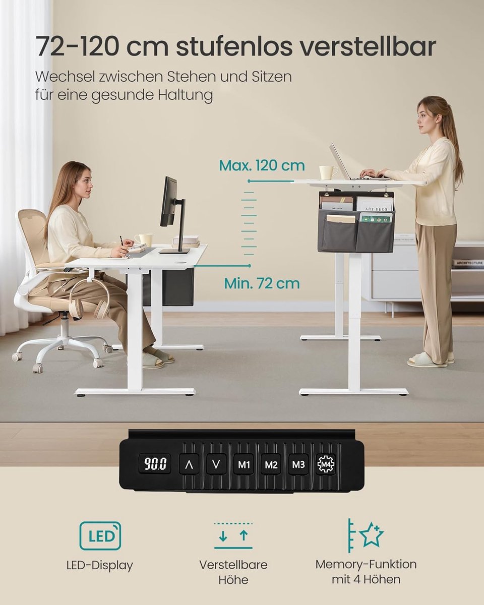 Electric Desk ProLuxe Elevate – - 140x60 cm - Wit - Elevate – Elektrisch In Hoogte - Medahomestore