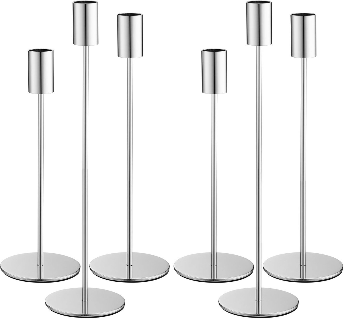 Unyqoos Set van zes zilveren kandelaars met diverse hoogtes voor sfeervolle decoratie