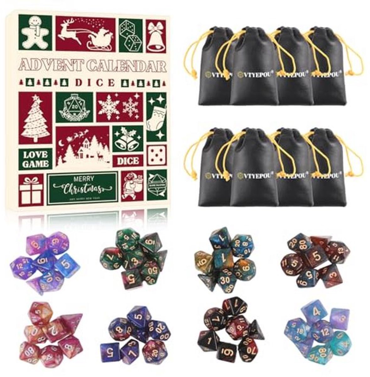 Adventskalender met polyedrische dobbelstenen voor RPG-liefhebbers - 24 dagen plezier en verrassingen