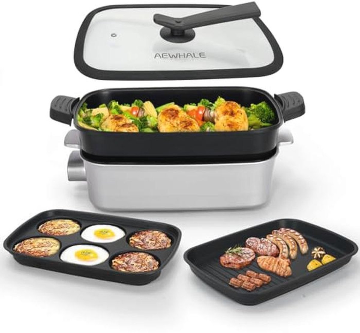 3-in-1 Multifunctionele Elektrische Grill met Deksel - 1500W Rookloos Pannenkoekenapparaat