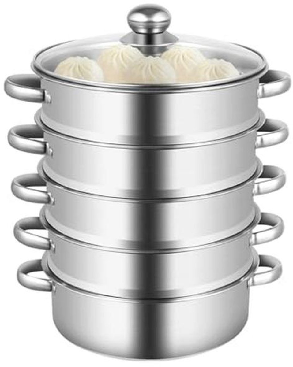 Gezonde Stoomkoker 5-laags RVS Stoompan met Glazen Deksel Duurzaam Keukenapparaat voor Thuis