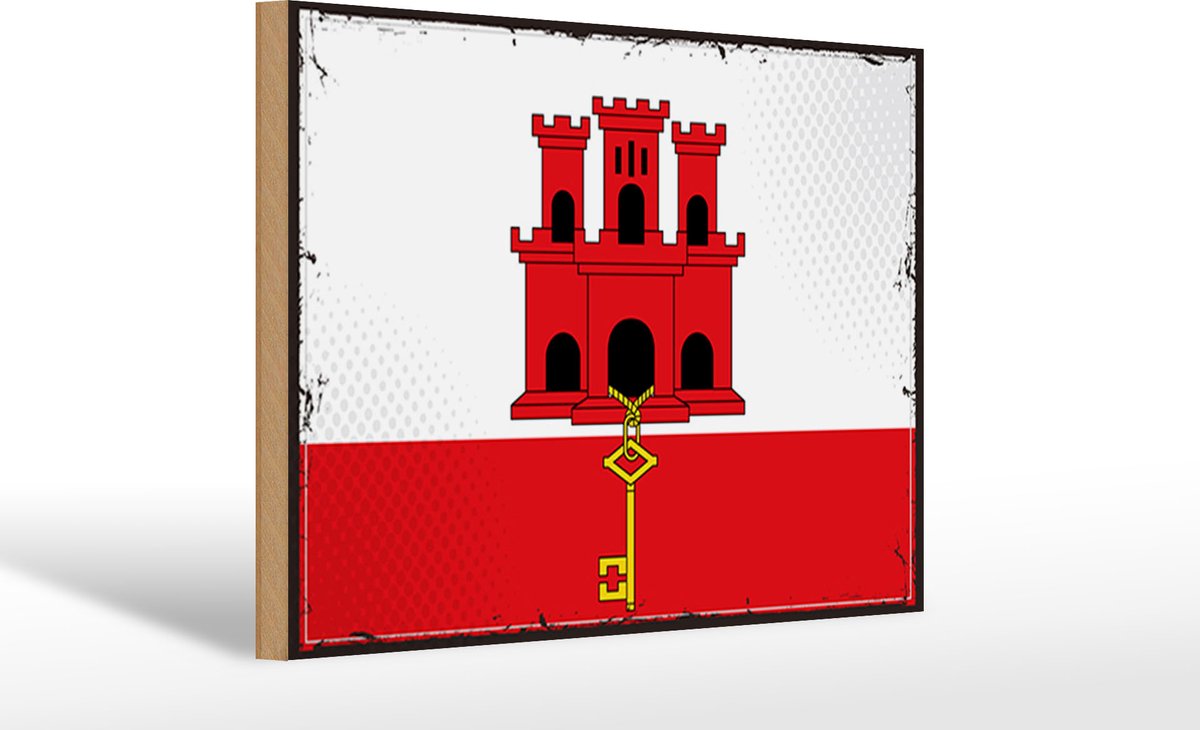 Holzschild Flagge Gibraltars 30x20cm Retro Flag Gibraltar