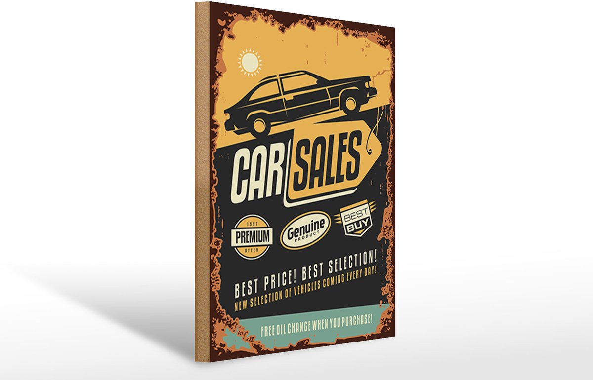 Holzschild Retro 30x40cm Car Sales best price Auto