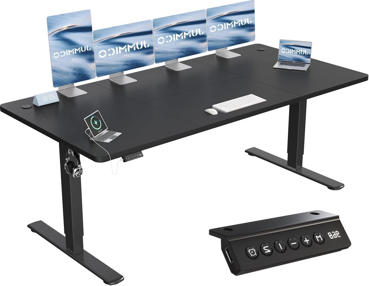 Elektrisch Zit-Sta Bureau ProLift Titan 200×80 cm – XXL In Hoogte Verstelbaar Bureau – Met USB-Oplaadpoort – Stil & Krachtig Dual Motor Systeem – Ergonomisch Sta-Bureau – Modern Design – Zwart – Voor Kantoor, Gaming & Thuiswerken