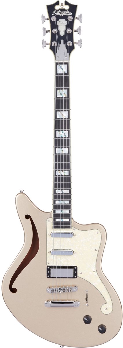D'Angelico Deluxe Bedford SH Desert Gold semi-akoestische gitaar met koffer