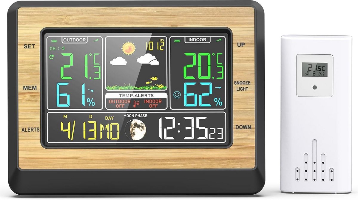 Draadloos Weerstation met Binnen- en Buitenmelder | Weersvoorspelling & Luchtvochtigheid Alarm