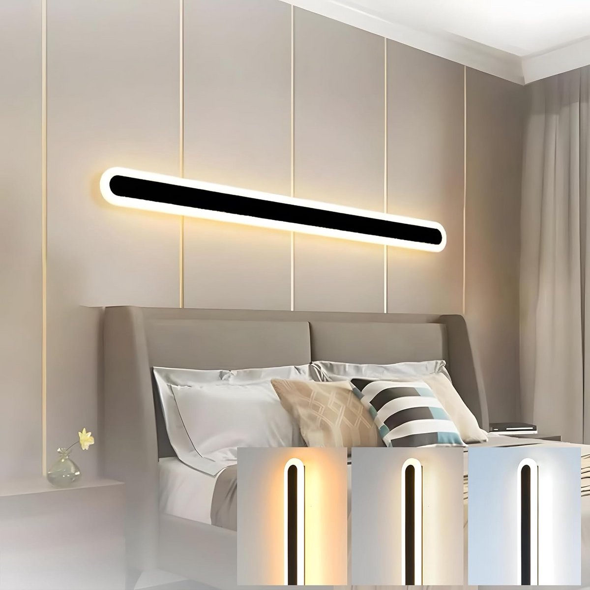 Lange LED Wandlamp Binnen 120CM Met 3 Kleurtemperaturen Zwarte Buitenlamp voor Woonkamer Slaapkamer Trap Hal