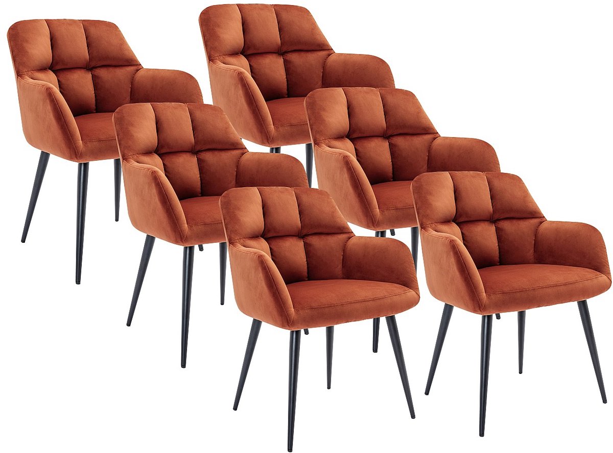 Vente-unique Set van 6 stoelen met armleuningen van fluweel en metaal - Terracotta - PEGA
