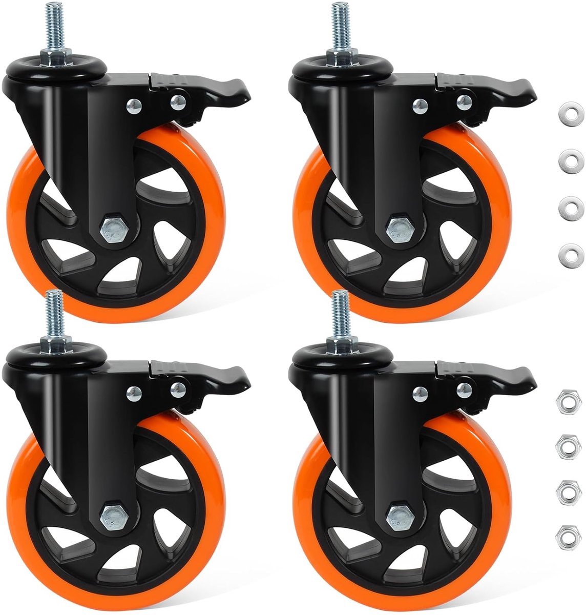 Stunq® Meubelwielen 125 mm Zwaar uitgevoerde wielen 12 mm x 25 mm (1/2-12UNC) Meubelwielen met rem Zwenkwielen 700 kg Lasttransportwielen