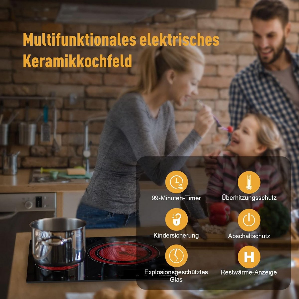 Inbouw Keramische Kookplaat met 3 Zones, Timer en Touch Control