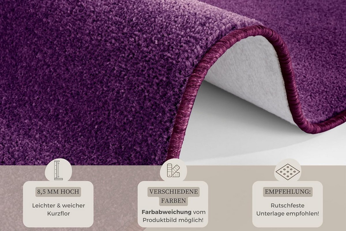 Effenvloerkleed paars voor de woonkamer geschikt voor vloerverwarming