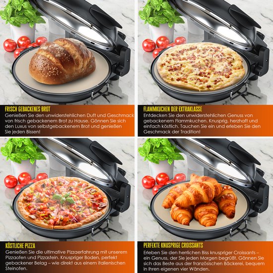 KESSER® Pizzaoven – 5 Warmtestanden tot 400°C – 15 Min Timer – 32 cm Pizzasteen – Inclusief Receptenboek — afbeelding 3