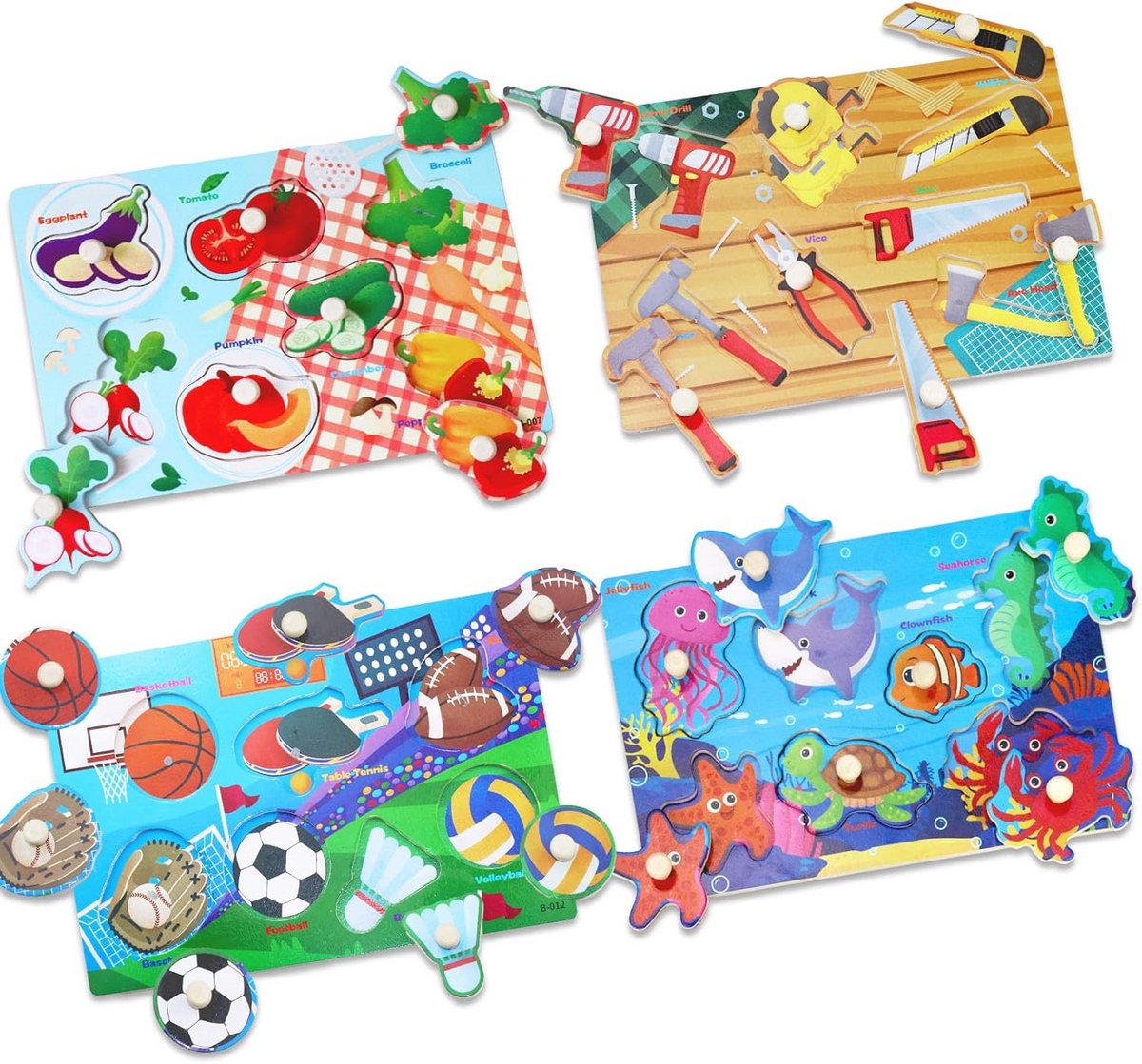Set van 4 Houten Montessori Puzzels voor Peuters