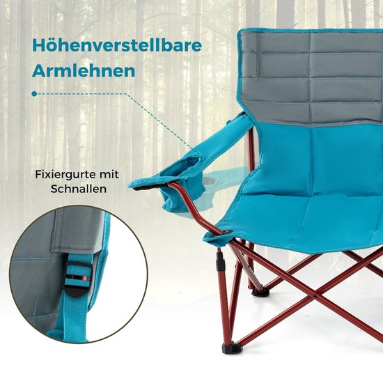 COSTWAY Campingstoel voor 2 personen, klapstoel met verstelbare armleuningen, bekerhouders en draagtas, 272 kg draagvermogen, campingbank, inklapbaar, vouwbank, visstoel voor camping, picknick, blauw van Costway — afbeelding 3