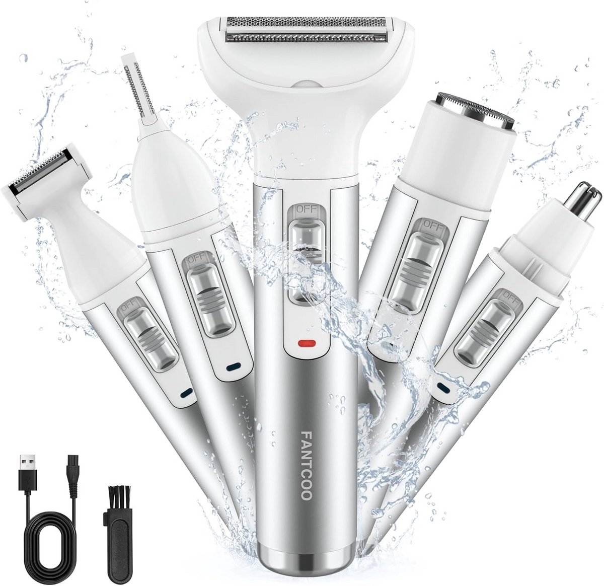 Oplaadbare 5-in-1 Vrouwen Scheerapparaat & Trimmer voor Gezicht, Bikini en Lichaam
