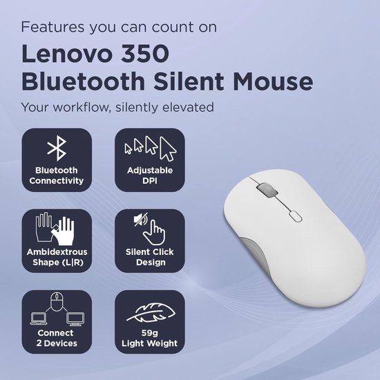 Lenovo 350 Bluetooth Stille Muis Cloud Grey