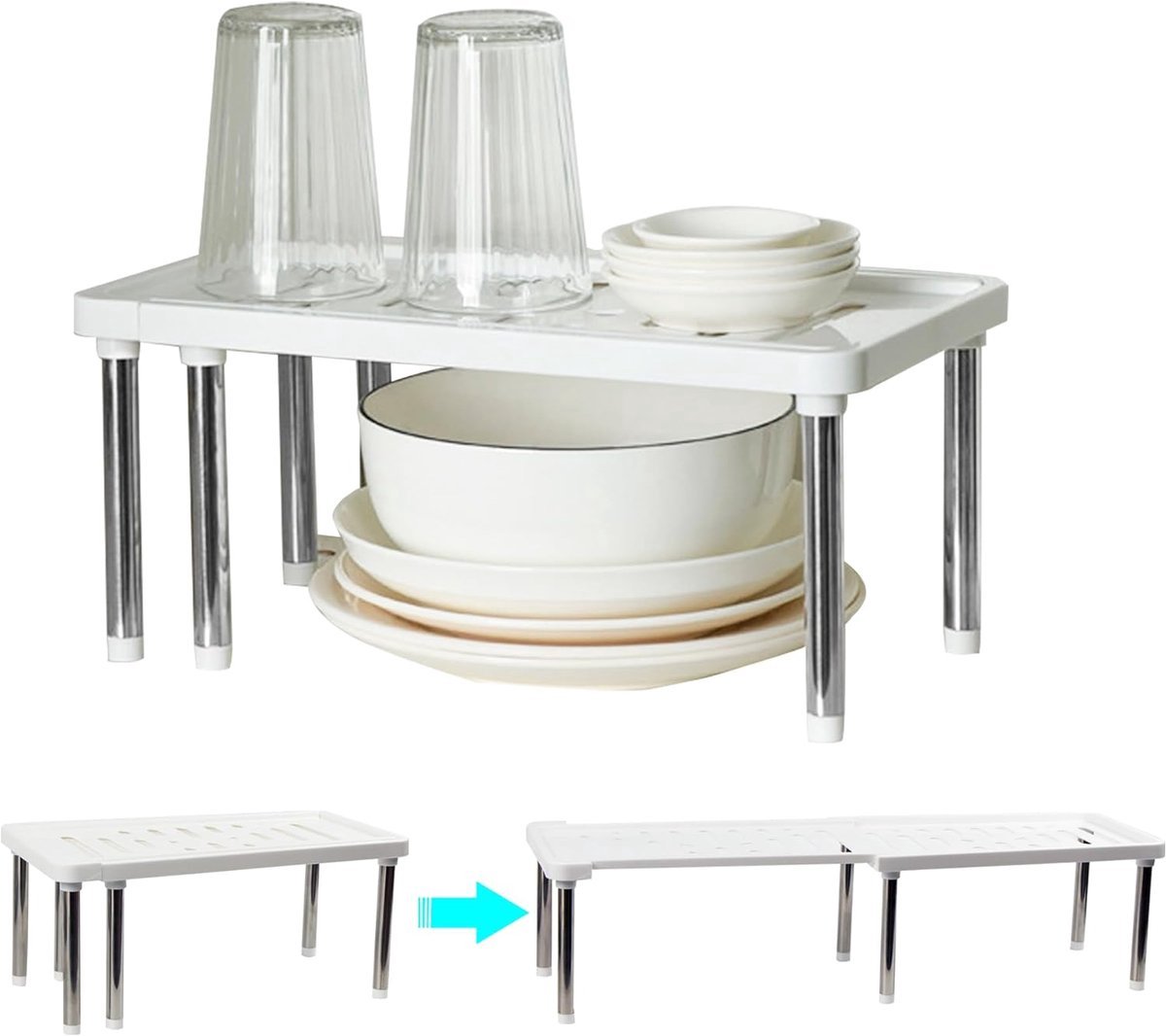 Stunq® Uitschuifbare Keukenplank Organizer voor Efficiënte Opbergruimte in Keukenkastjes en Werkbladen