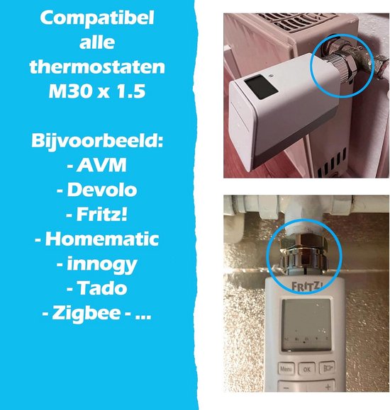 2 Stuks RVS-Adapteurs (304) voor Danfoss RA Ventielen op M30 x 1,5 – voor Thermostaatkoppen en Radiatorkranen