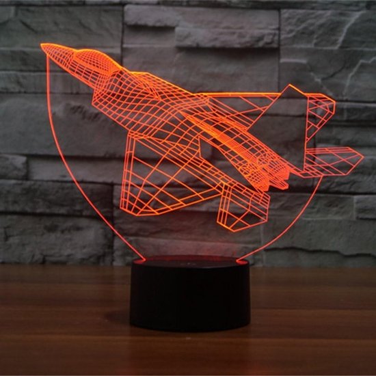 3D Illusie Nachtlamp Vliegtuig - 7 Kleuren LED Tafellamp met USB voor Kinderkamer en Slaapkamer — afbeelding 3