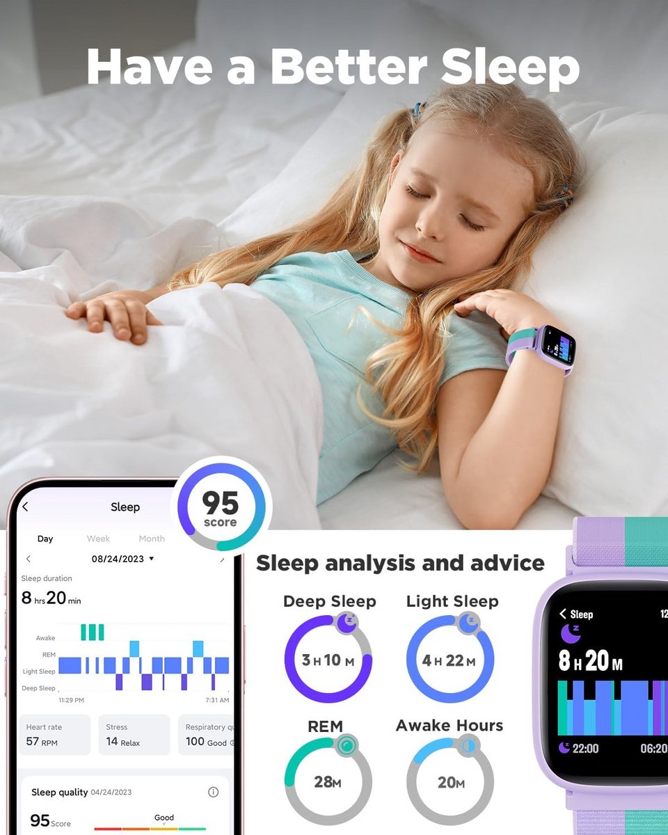 Smartwatch voor kinderen, 1,8 inch smart fitnesstracker voor jongens en meisjes met 100 sportmodi, stappenteller, wekker, slaap, spelletjes, smartwatch voor kinderen, Ado 5-16, cadeau, roze