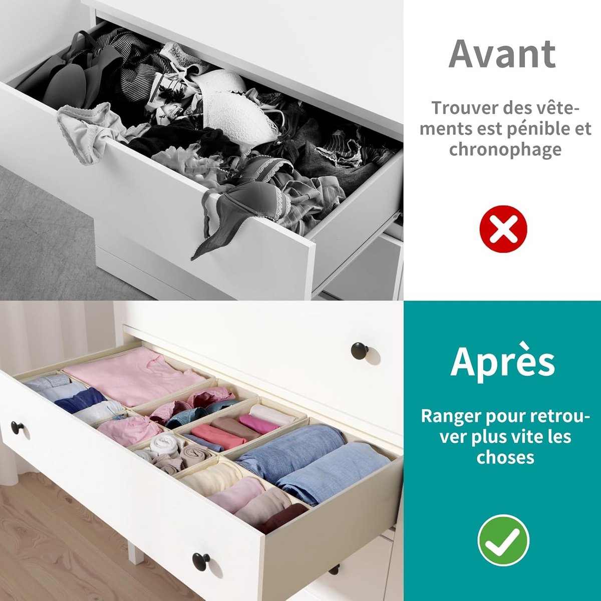 Set van 16 Modulaire Lade-Organizers – Opvouwbare Opbergdozen voor Kleding en Commode