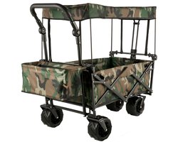 Inklapbare Camouflage Wagentje Met Verwijderbare Luifel, 600D Oxford Stof, Oversize Wielen en Instelbare Handvatten, Draagbaar Vouwbaar Wagentje voor Strand, Tuin en Sport