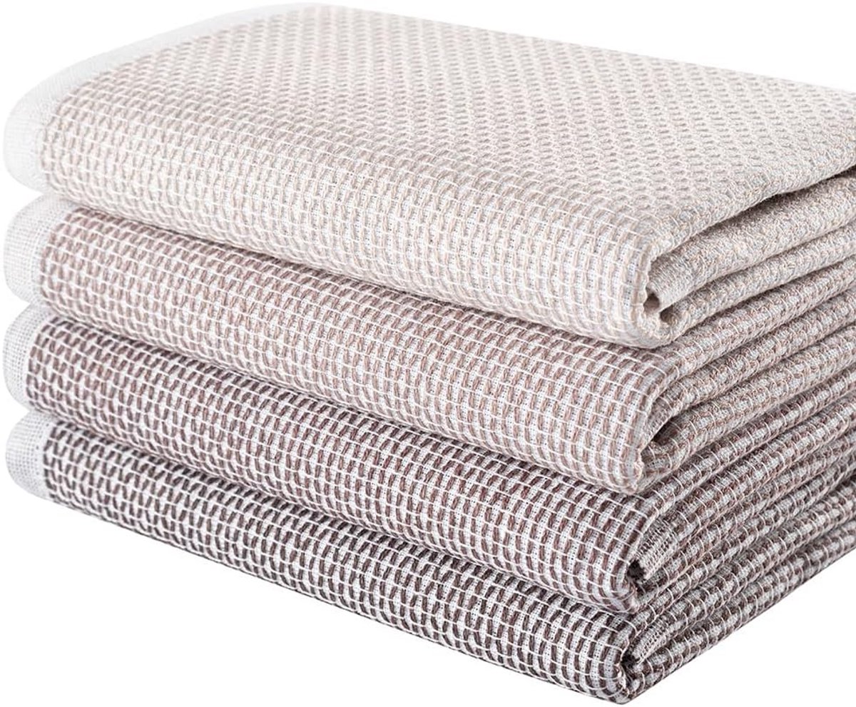Linnendoeken Set van 4 Katoen 40x60 cm Elegante Bruine Keukendoeken