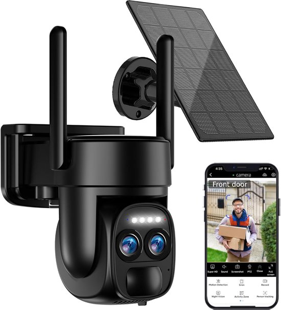 Caméra de sécurité 4K alimentée par énergie solaire pour l'extérieur, caméra PTZ WiFi 5G/2.4G, sur batterie, système de sécurité d'image 360° pour la maison, avec vision nocturne en couleur/capteur PIR/suivi automatique.
