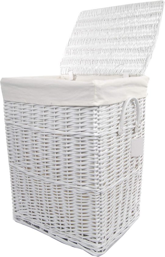 wasmand met de hand gevlochten, waszak met deksel, met 3 vakken