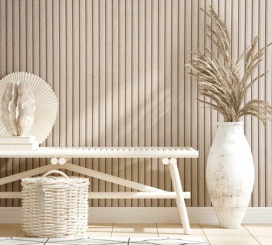 Intérieur avec papier peint Unyqoos aspect bois.