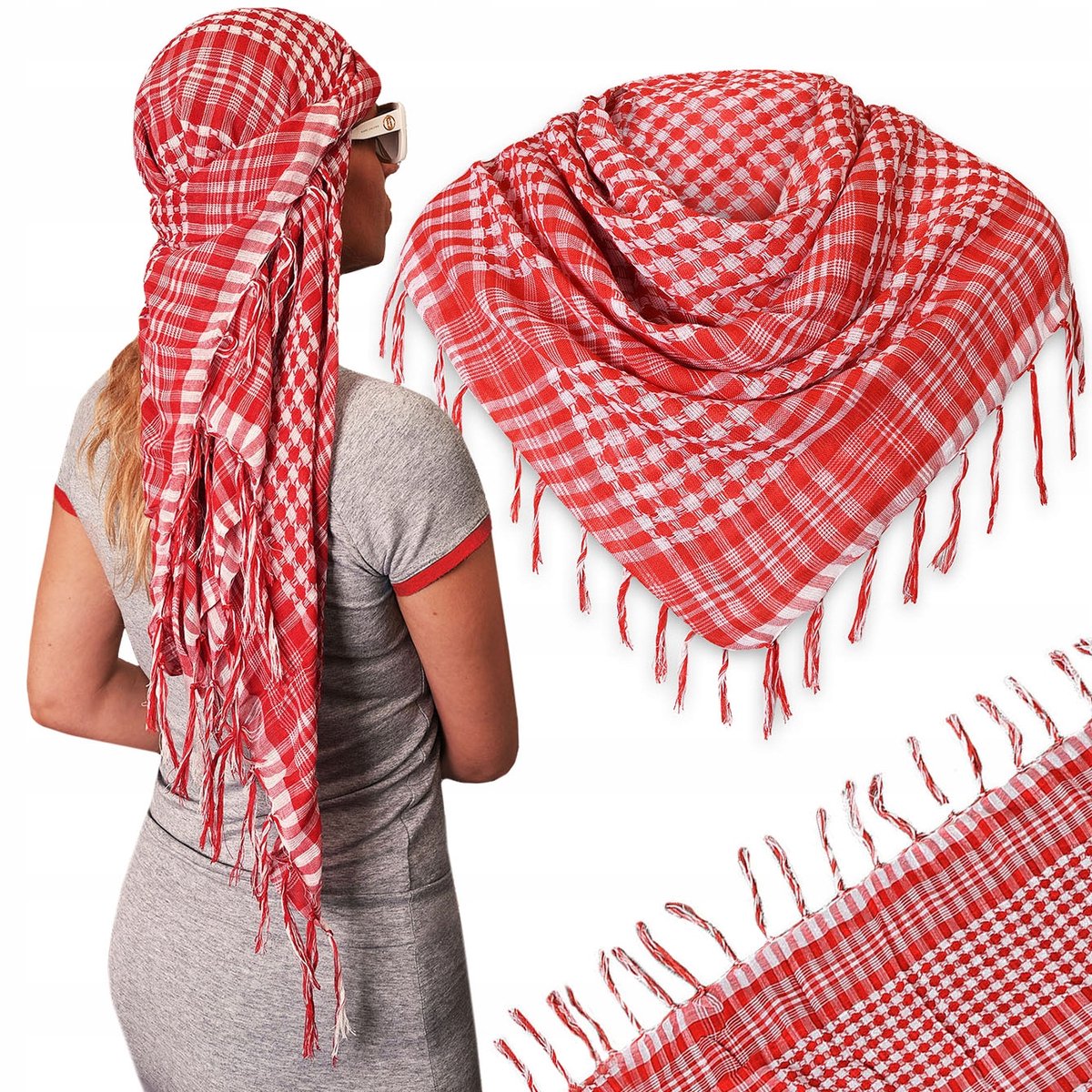 XL Arafatka Sjaal Rood-Wit Geruit Polyester Unisex