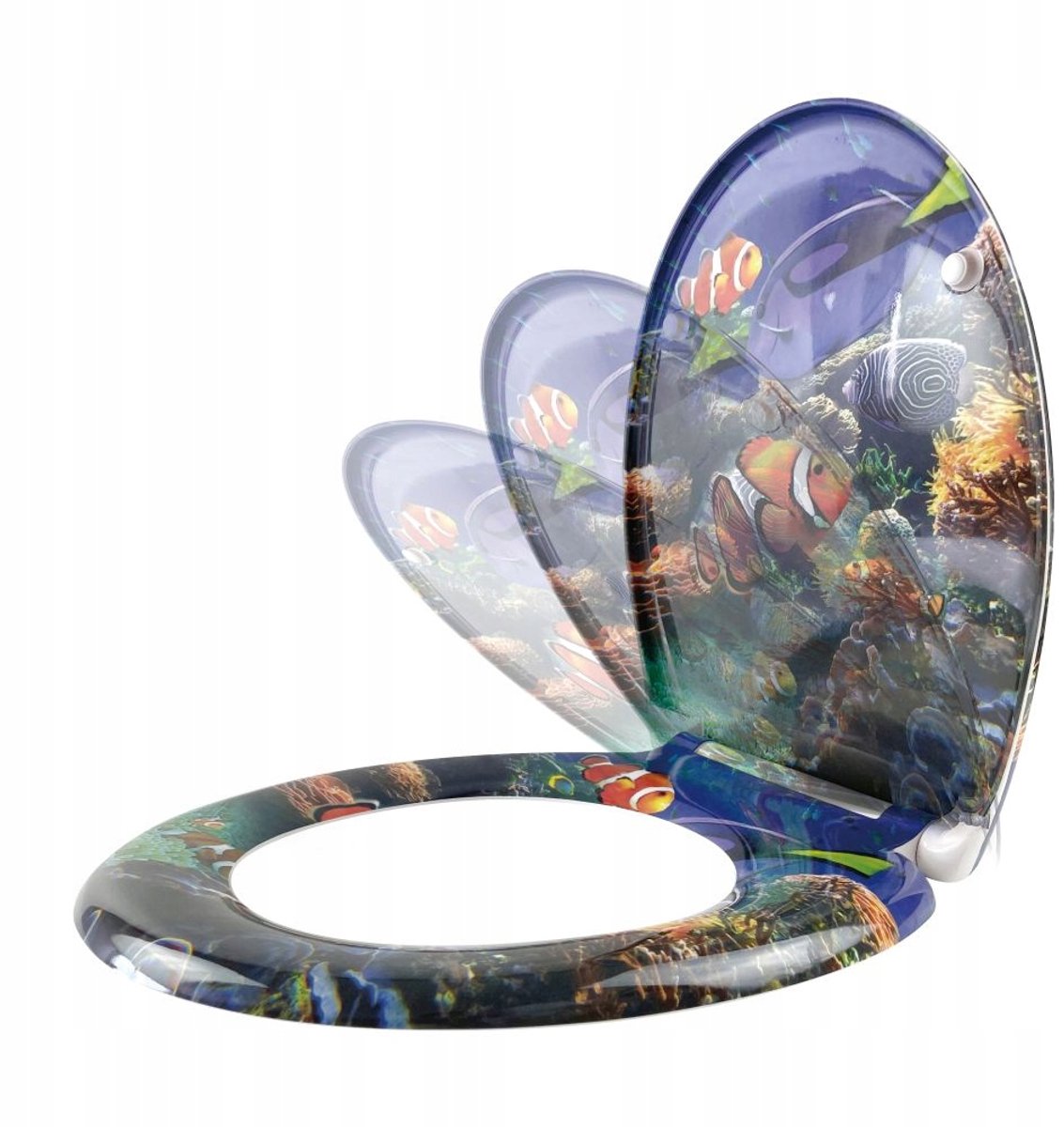 Zittend met Aquafish print, soft-close en afneembaar