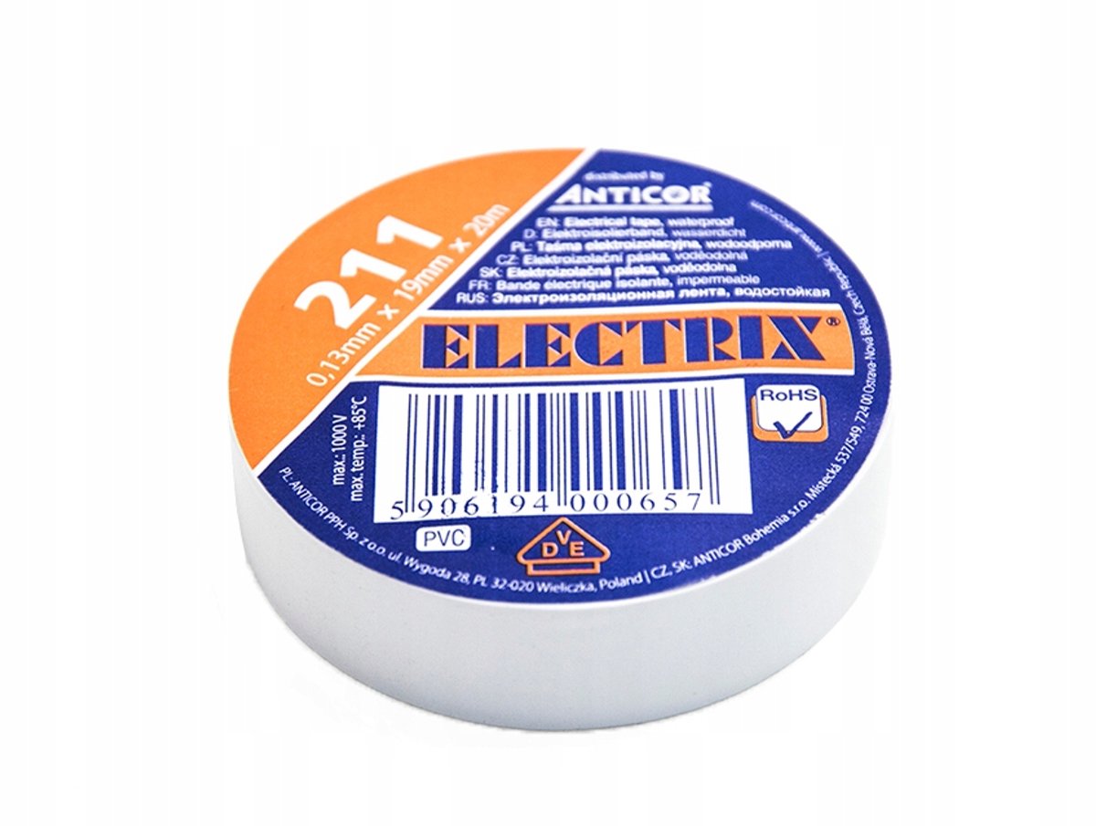 Anticor Electrix 211 PVC Isolatietape Wit 19mm x 20m