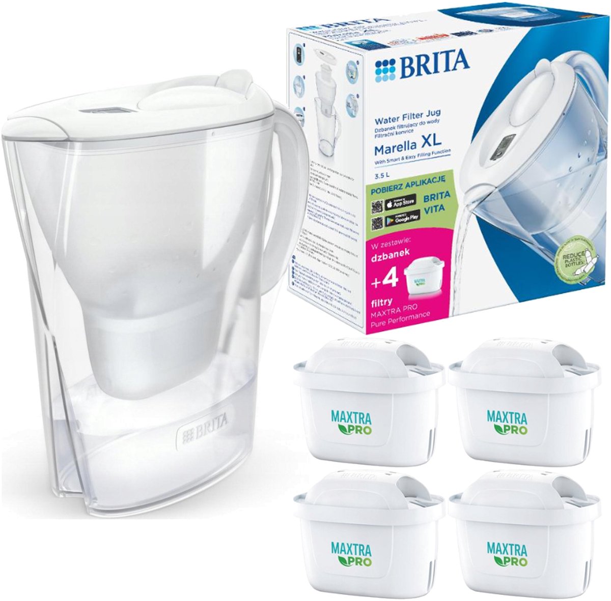 Brita Marella XL Waterfilterkan met 4 MAXTRA PRO filters, 3,5L