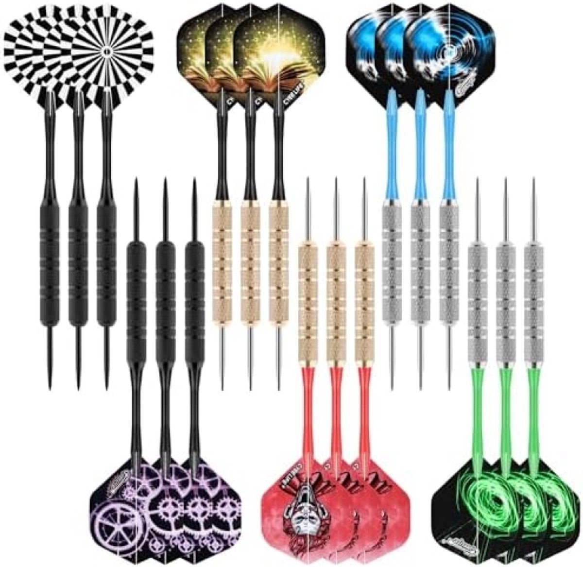 Stalen Darts – Professionele Steel Tip Dartpijlen – 18-delige Dart Set – Met Dart Shafts – Dart Flights – Antislip Barrel Grip – Precisie Darts voor Beginners en Gevorderden – Complete Dartset voor Dartbord – Thuisspel en Competitie