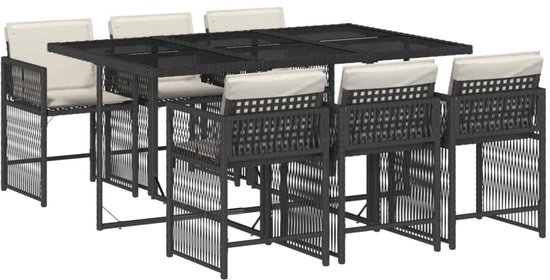 vidaXL Salon de jardin 7 pièces avec coussins en résine tressée noire - Ensemble de jardin - Ensembles de jardin - Salon de jardin - Table de jardin