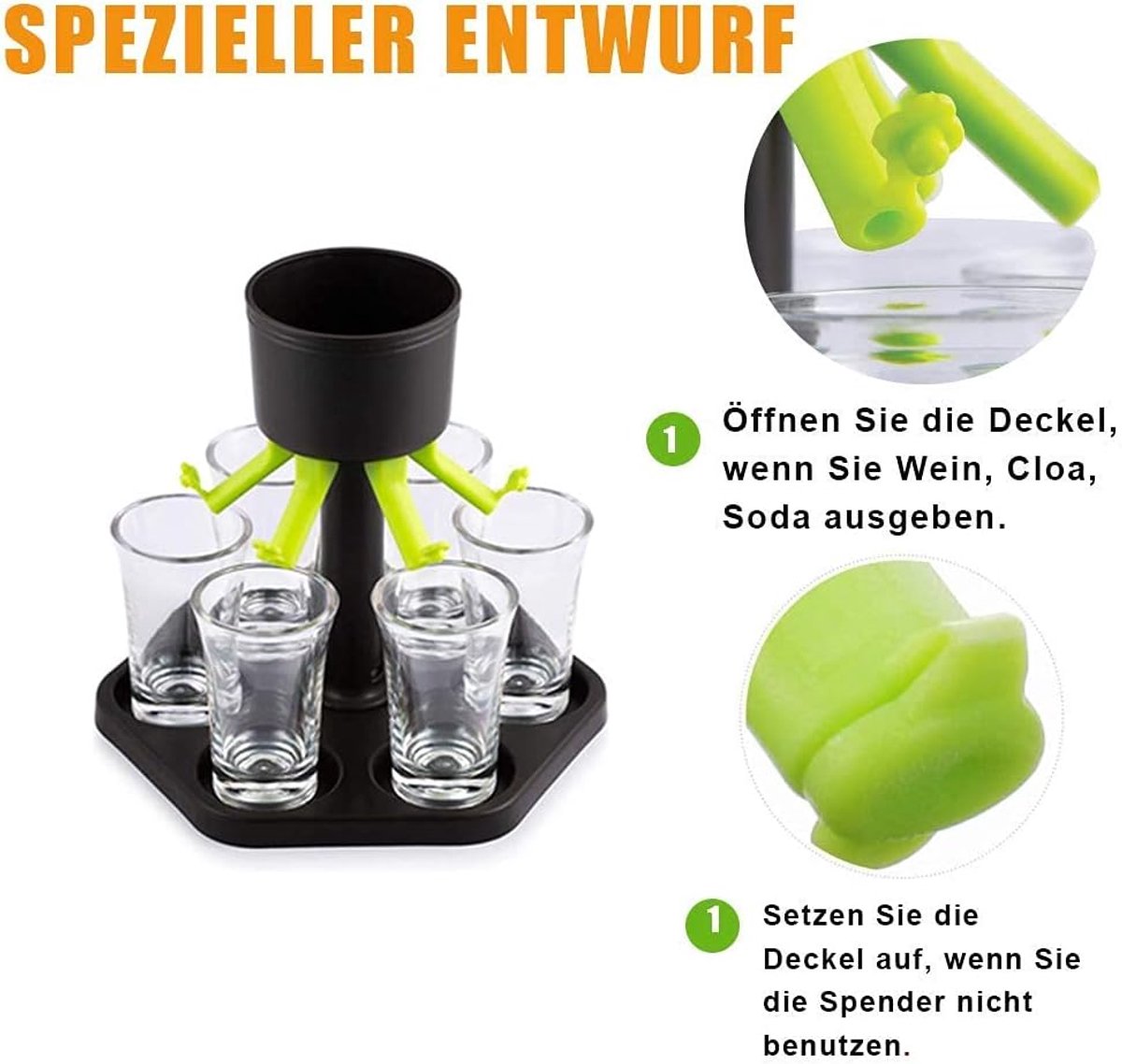 Veel van 6 verdelers van verres en een shot plastic dat boissons en bières giet