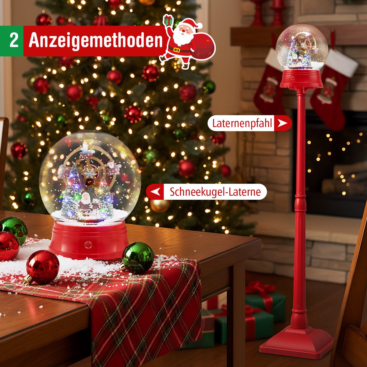 COSTWAY Kerstlantaarn van 153 cm, kerstdecoratie met muziek en 15 gekleurde ledlampen, sneeuwlantaarn met afneembare sneeuwbol, kerstverlichting voor thuis, entree – foto 5
