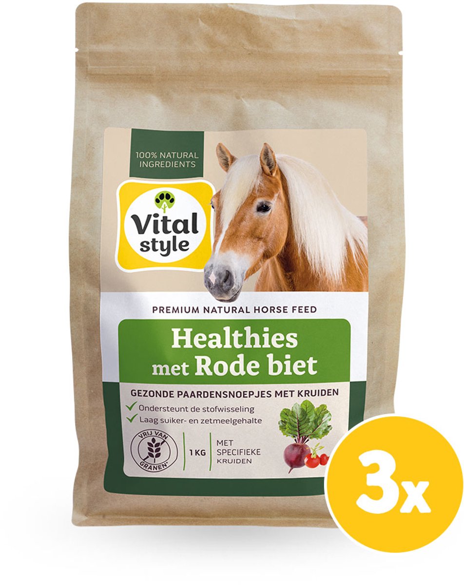 VITALstyle Healthies Met Rode Biet - Gezonde Paardensnoepjes - Laag In Suiker - Ondersteunt De Stofwisseling - 3 x 1 kg