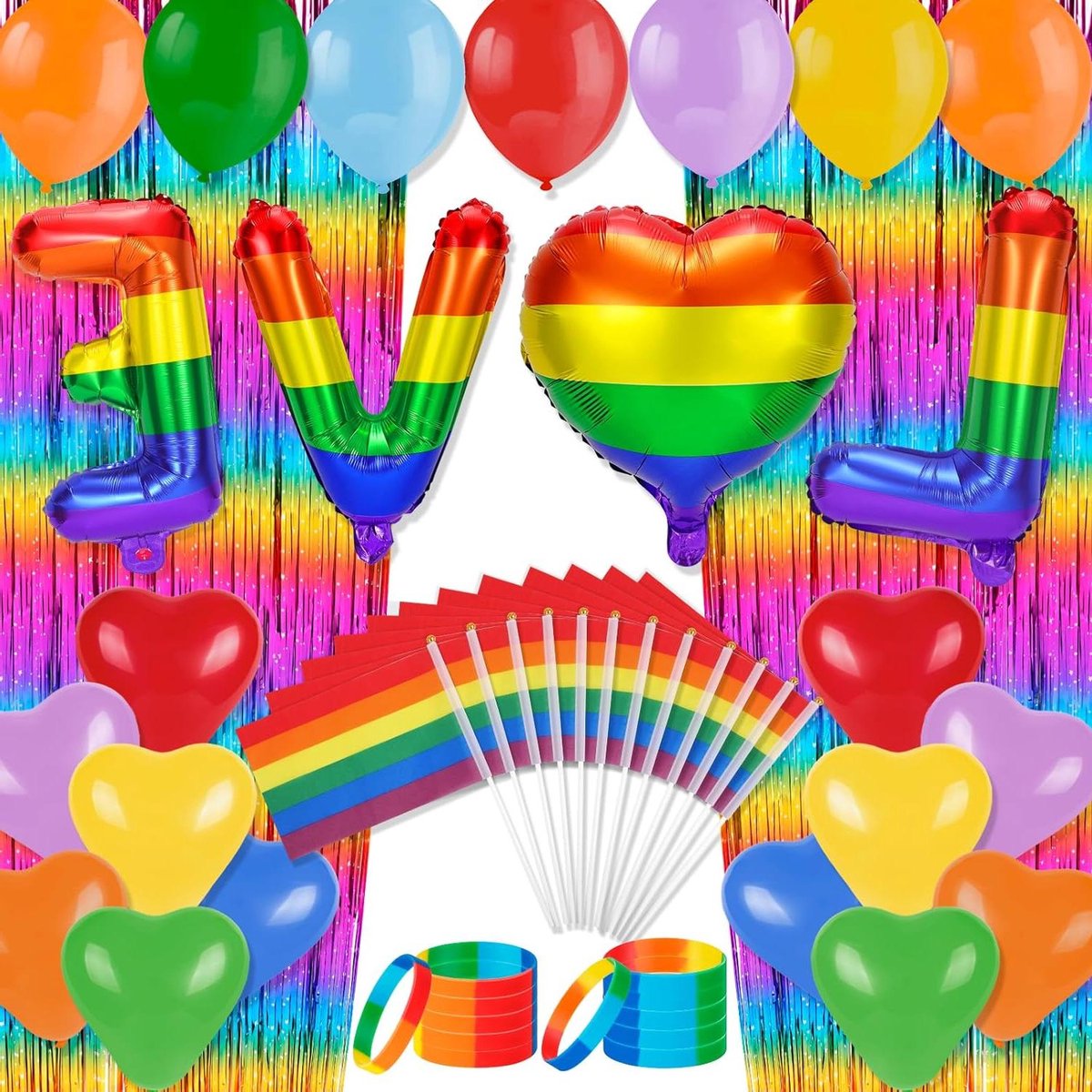 Provento - Regenboogdecoraties voor Gay Pride met vlaggen, ballonnen en armbanden
