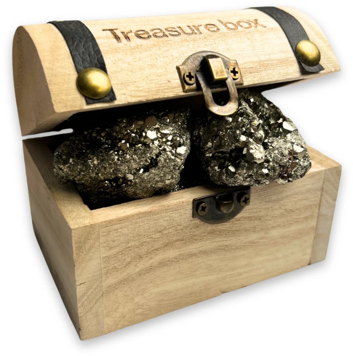 Ruben Robijn Fool's Gold Treasure box (schatkistje met ruwe pyriet brokjes) Hout