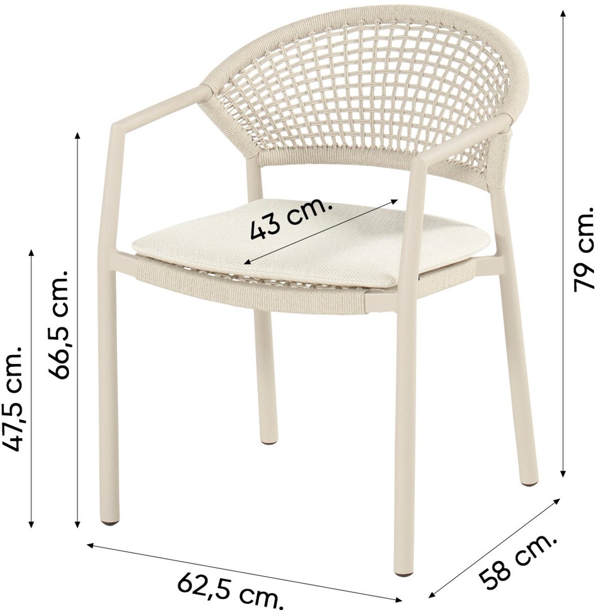 Hartman Taragona chaise de jardin empilable rope dining - Sable