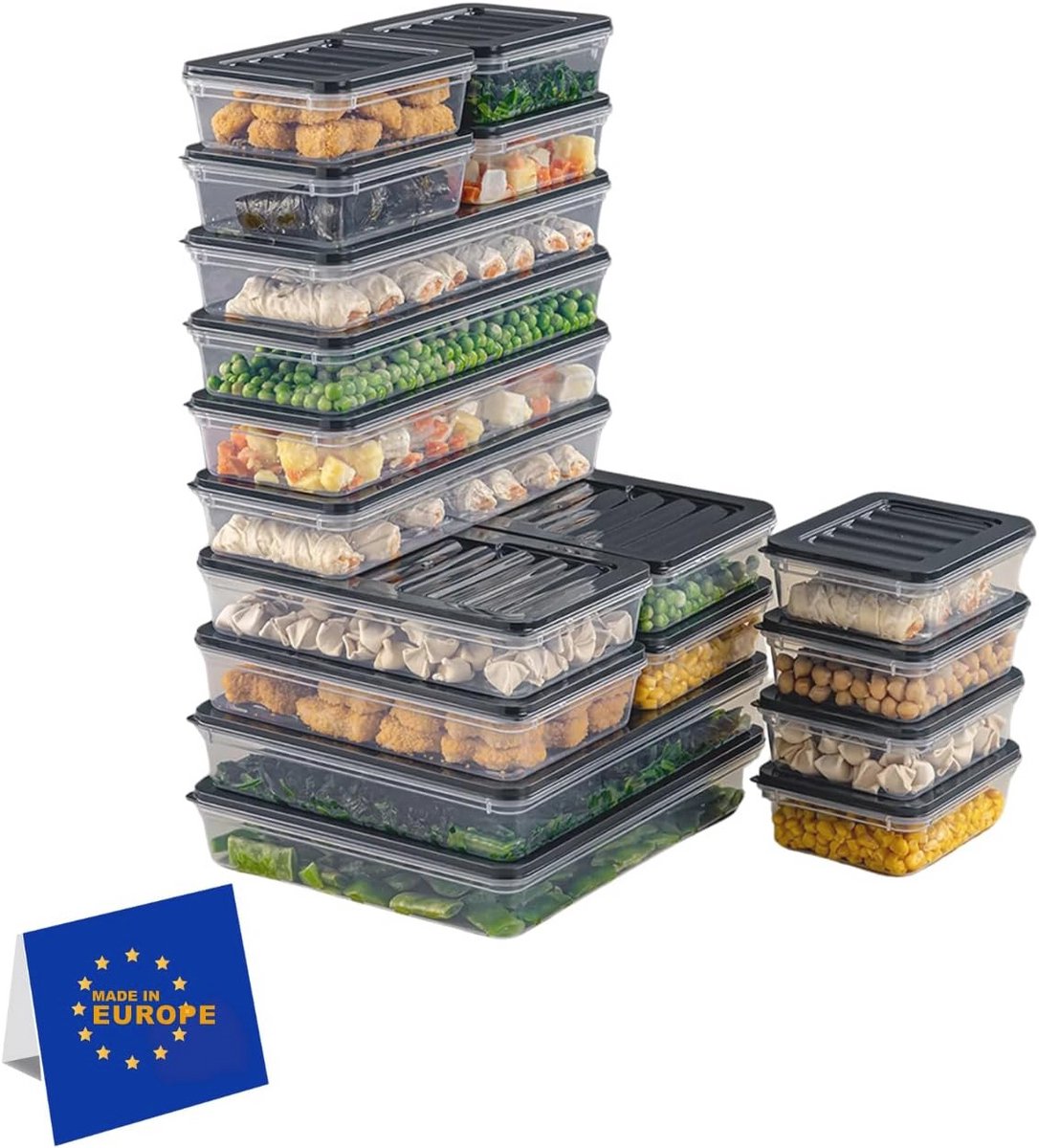 Stapelbare Vershouddozen Set - Vriesvak en Koelkast Organizers met Deksel - Vorstbestendig tot -25 °C - Herbruikbare Opbergdozen (18 Stuks)
