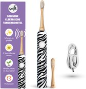 Elektrische Tandenborstel met USB-C Oplader, 2 Opzetborstels, Lange Batterijduur en Druksensor - Duurzaam en Effectief Poetsen - Zebra Print