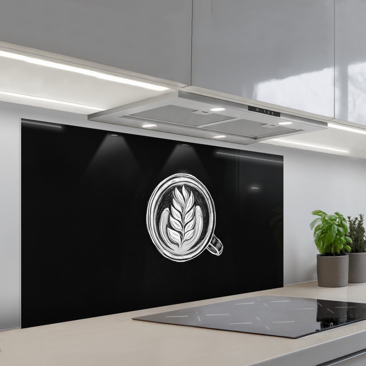 Spatscherm 120x60 cm - Zelfklevende achterwand Krijttekening - Koffie - Latte art - Keuken muurbeschermer - Spatwand fornuis