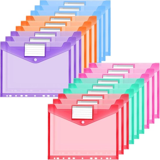 Documentenmap, A4-formaat, waterdicht, verzamelmappen voor het organiseren van documenten, met geperforeerde rand, klittenbandsluiting en etikettentas