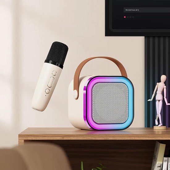 Mini Karaoke Machine voor Volwassenen, Luidspreker met LED Lichten en 2 Draadloze Microfoons, Zang Luidspreker met Microfoon, Draadloze Luidspreker van Merkloos — afbeelding 2