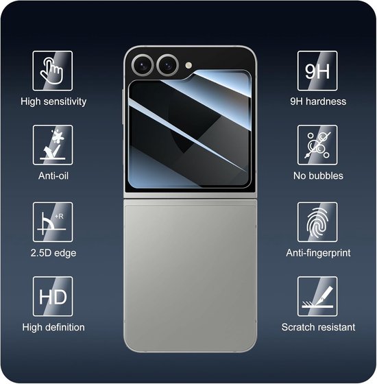 Schermprotector voor Samsung Z Flip, met indicaties voor 9H hardheid, anti-vingerafdruk, HD.